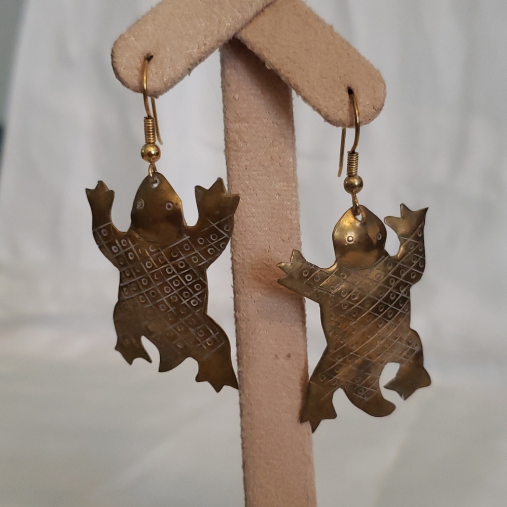 Brass lizard earrings
